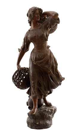 TOMMASO CAMPAJOLA<br>Napoli, XIX - XX Secolo<br> - Portatrice di cesti di vimini