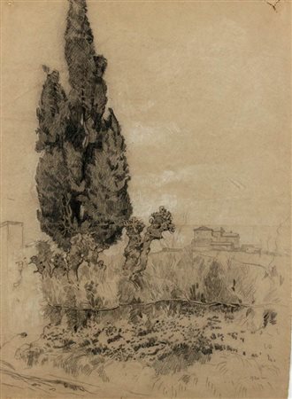 AMEDEO MOMO SIMONETTI <br>Roma, 1874 - 1922 - Casale con alberi, 1920<br>