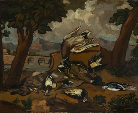 LUIGI SURDI<br>Napoli, 1897 - Roma, 1959 - Natura morta - Cacciagione, 1929