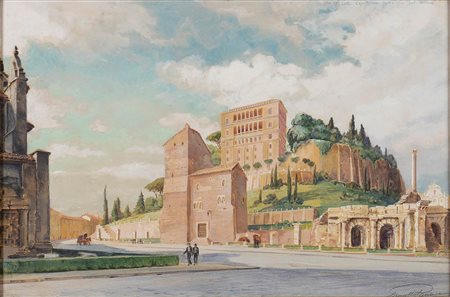 CAMILLO PARRAVICINI<br>Milano, 1902 - Roma, 1978 - Il Colle Capitolino dalla Via del Mare