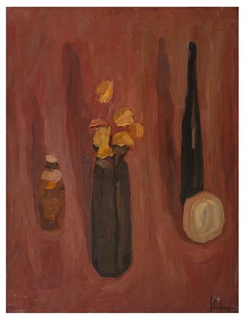 GIOVANNI STRADONE<br>Nola, 1911 - Roma, 1981 - Natura morta con bottiglia, 1935