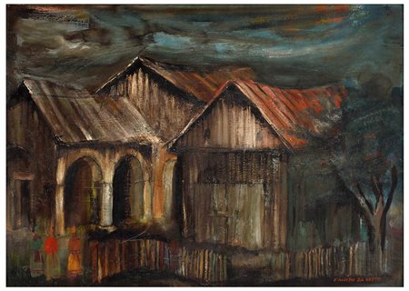 CARLO D’ALOISIO DA VASTO<br>Vasto, 1896 - Roma, 1971 - Paesaggio con capanne