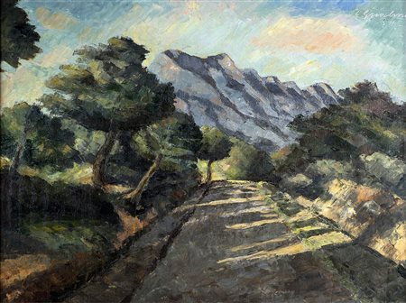 CESARINA GUALINO<br>Casale Monferrato, 1890 - Roma, 1992  - Paesaggio con strada, 1954