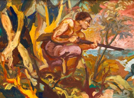 NINO BERTOLETTI<br>Roma, 1889 - 1971 - Uomo con fucile, 1952-53