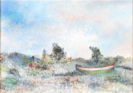 GIOVANNI OMICCIOLI<br>Roma, 1901 - 1975 - Barche a Fregene, 1962