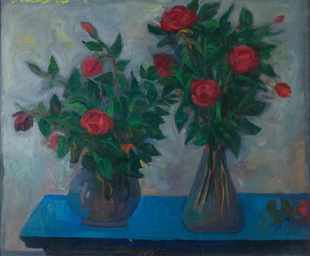 MARIO MAFAI<br>Roma, 1902 - 1965 - Due vasi di rose, 1952
