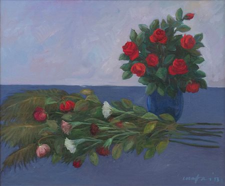 MARIO MAFAI<br>Roma, 1902 - 1965 - Garofani e rose, 1953