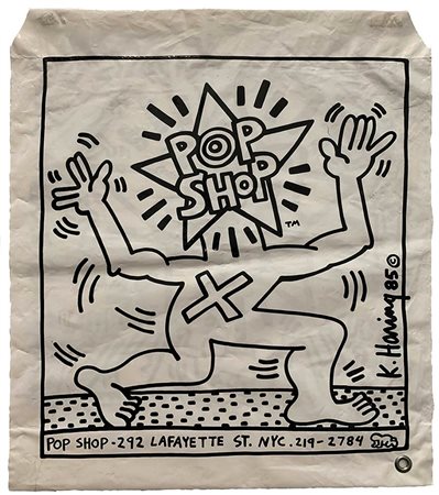 KEITH HARING<br>Reading, 1958 - New York, 1990 - Pop Shop Bag, 1986