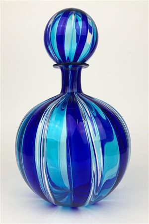 BOTTIGLIA IN VETRO DI MURANO a canne completa di tappo anni Cinquanta alt. cm 27