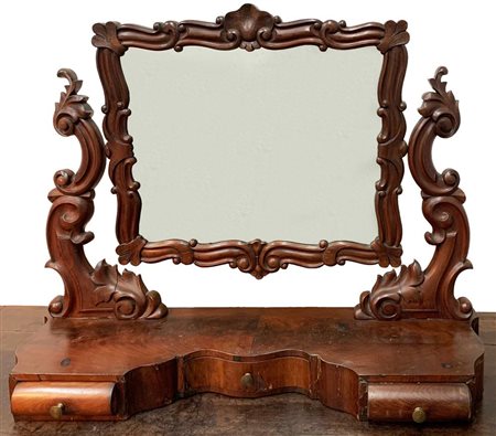 PSICHE DA APPOGGIO lastronata in mogano con tre cassetti cm 70x60x25 Lievi...