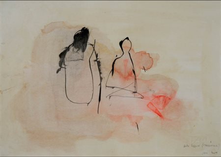 PIERO PIZZI CANNELLA 1955 " Bella coppia ( l'orientale) " Tecnica mista su...