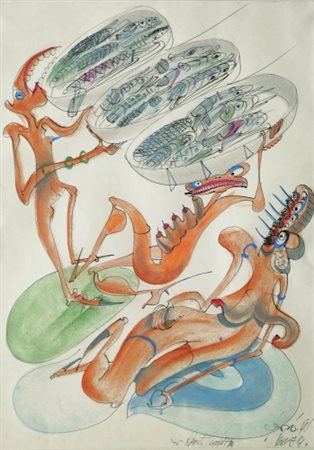 ERRO 1932 Senza titolo, 1961 Tecnica mista su carta, cm. 47 x 33 Firmato e...