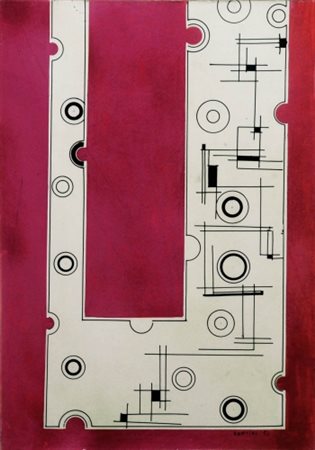 GIANNI BERTINI 1922 - 2010 " Struttura su fondo rosso ", 1951 Tempera e china...