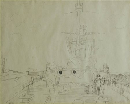 RAOUL DUFY 1877 - 1953 " A bord de la flotte ", 1939 Matita su carta, cm. 45...