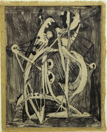 MIRKO 1910 - 1969 " Concerto ", 1947 Monotipo su carta applicato su tela, cm....