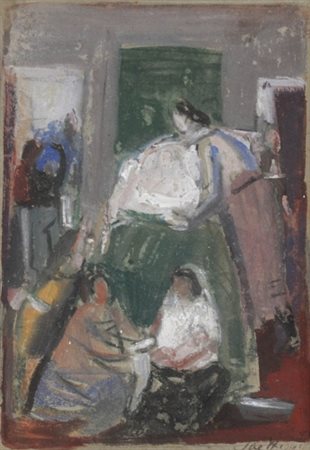 BRUNO SAETTI 1902 - 1984 " Maternità ", 1936 Tecnica mista su cartone, cm. 21...