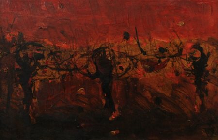 RENATO BORSATO 1957 Senza titolo, 1959 Olio su tavola, cm. 32 x 49 Firmato e...