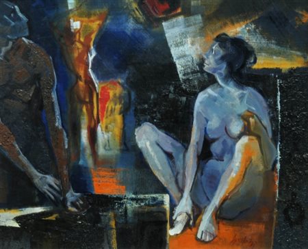 NINO GASPARRI 1910 - 1989 " Inquietudine ", 1972 Olio su tavola, cm. 50 x 60...