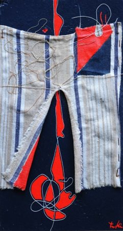 WLADIMIRO TULLI 1922 - 2003 Senza titolo, 1986 Pittura e tessuto su tavola,...