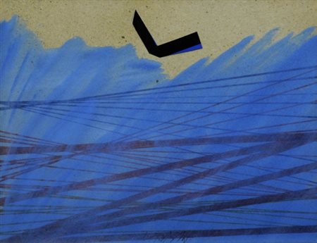 SERGIO DANGELO 1932 " Il falco ", 1972 Tecnica mista e collage su tavola, cm....