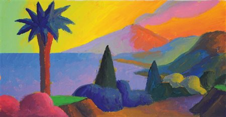 SALVO 1947 " L'Etna da Taormina " Olio su tavola, cm. 13 x 25 Firmato sul...