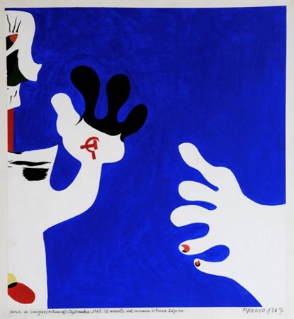 EDUARDO ARROYO 1937 " El arresto del primero Silvino Zapico ", 1963 Olio su...