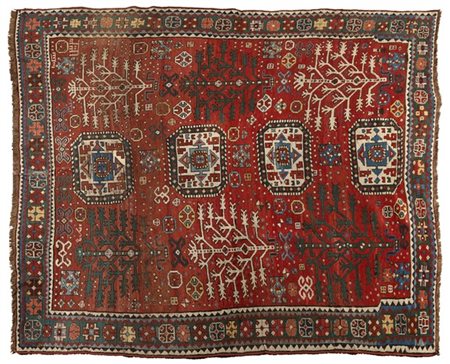 Tappeto Kazak, Caucaso, fine secolo XIX.
Decoro con alberi della vita stilizzat