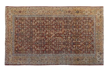 Tappeto Mahal, Persia, fine secolo XIX.Decoro con motivo Herati su fondo rosso