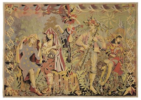 Arazzo in lana, Francia, prima metà secolo XX. Tessuto a mano in lana su carton