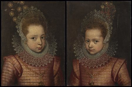 Scuola del nord Europa del secolo XVII

Ritratti femminili
Coppia di dipinti ad