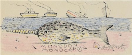 Antonio Possenti MONODON MONOCEROS litografia su carta, cm 4x10; es. senza...