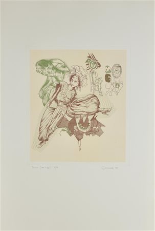 Giuseppe Guerreschi DONNE (IERI E OGGI) incisione su carta, foglio cm...