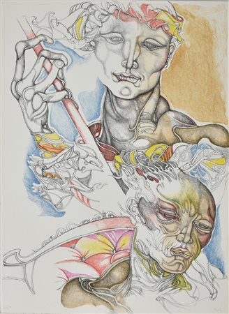 Giuliano Pini SENZA TITOLO litografia su carta, cm 70x50; es. 64/70 firma,...