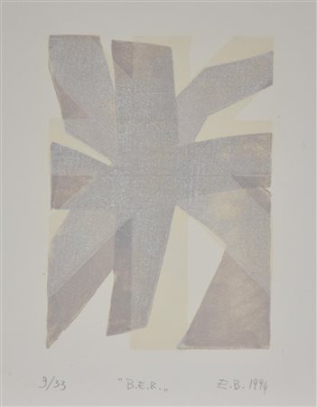 Emiliano Bonfanti B.E.R. xilografia su cartoncino, cm 28x22 sigla, titolo e...