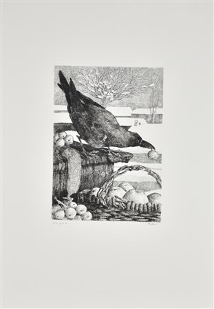 Enzo Bellini Il Corvo acquaforte su carta, cm 70x50 (lastra cm 34x24,5) es. 4...