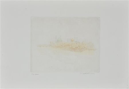 P. Castaldi CITTA' ORIENTALE incisione su carta, cm 35x50 (lastra cm 20x25)...
