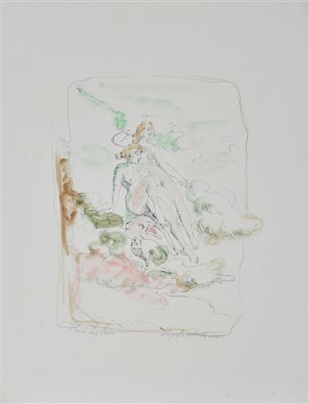 Luigi Pretin COMPOSIZIONE litografia colorata a mano su carta, cm 70x50 es. 4...