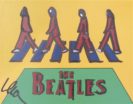 Marco Lodola (Dorno 1995) The Beatles;Acrilico su tela, 40 x 50 cm Firma...