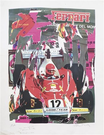 Mimmo Rotella Ferrari, 1970;Litografia a col., 89 x 69,5 cm, dedica ad...