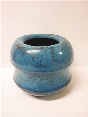 Carlo Zauli (Faenza 1926 – 2002) Vaso, Anni ‘70;in gres smaltato blu e...