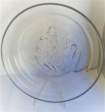 Seguso Vetri d'Arte Murano Raro grande piatto a rilievo con un vescovo e...