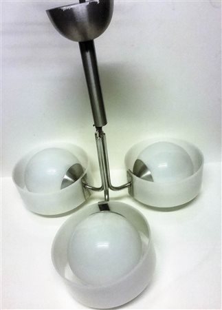 Stilux Milano Lampada a sospensione a tre luci;in acciaio satinato, vetro e...