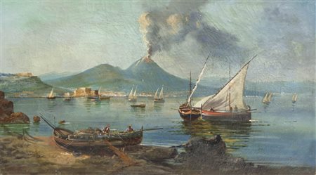 Schule/Scuola von Posillipo Barche nel golfo di Napoli con il Vesuvio, 1850...