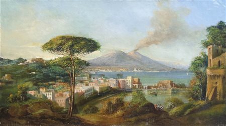 Schule/Scuola von Posillipo Golfo di Napoli con il Vesuvio, 1850 circa;Olio...