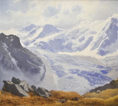 Oswald Rampl (Innsbruck 1911 – 1991) Taschhach Ferner/Wildspitze, Tirolo;Olio...