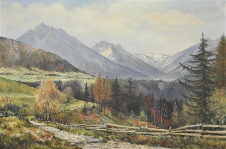 Josef Strobl (Patsch/Tirol 1912 – 1986) Paesaggio alpino in Tirolo, 1966;Olio...