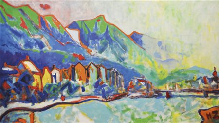 Helmut Zwerger (* Innsbruck 1944) Innsbruck;Olio su tela, 90 x 160 cm, in...