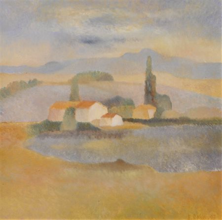 Erwin Reheis (* Zams, Tirol 1941) Toscana, 1997; Olio su tavola, 43,5 x 44...