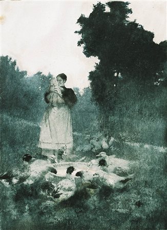 Walter Geffcken Il dar da mangiare alle anatre; Acquaforte, 24 x 17,4 cm, in...