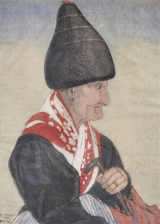 Carl Moser (Bozen/Bolzano 1873 – 1939) Donna di Castelrotto, 1932;Xilografia...